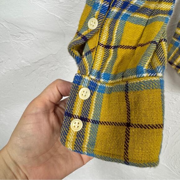 J Crew Yellow Blue Plaid Button Down Shirt Womens 6 Boy Fit Casual Flannel Fall - Picture 5 of 10